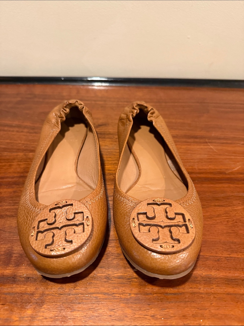 Tory Burch Tan Leather Logo Ballet Flats